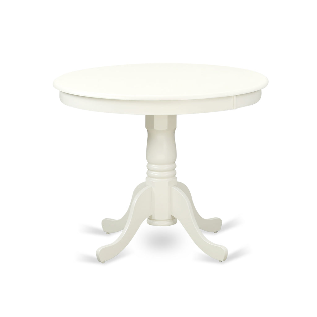 ANVA3-SC1-V Elegant 3 Piece Round Dining Set for Cozy Spaces with Pedestal Table & 2 Linen Chairs, 36x36, White Finish