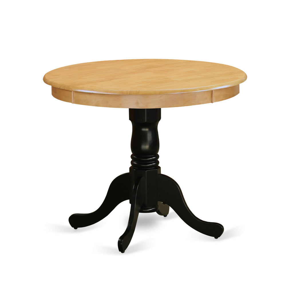 ANT-O7Z-JQ Sleek Round Kitchen Table with Pedestal Base - Antique Oak & Black Finish, 36x36 Inches