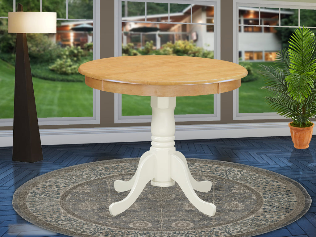 Antique Kitchen Table with Round Wooden Top & Pedestal Base by ANT-OLS-8Y, 36x36 Oak & White