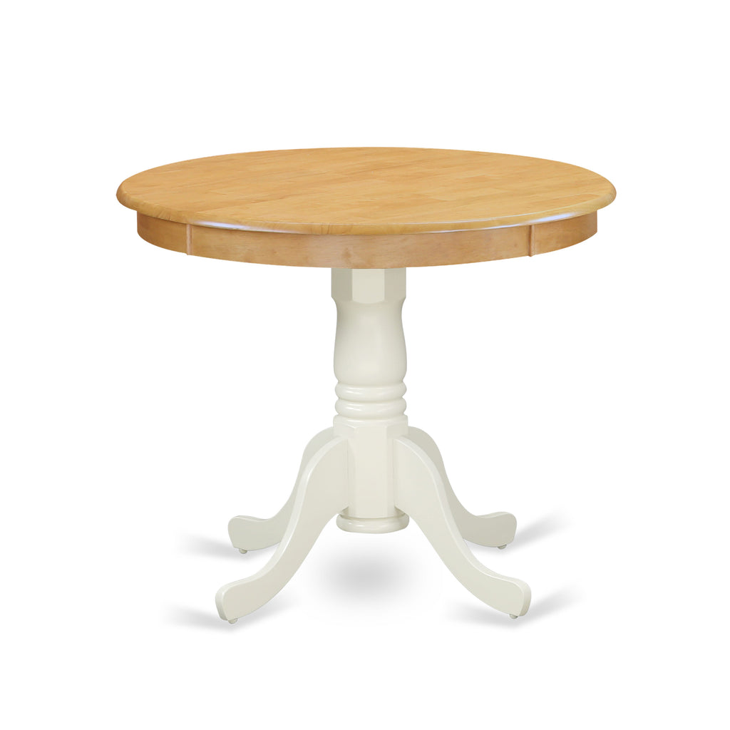 Antique Kitchen Table with Round Wooden Top & Pedestal Base by ANT-OLS-8Y, 36x36 Oak & White
