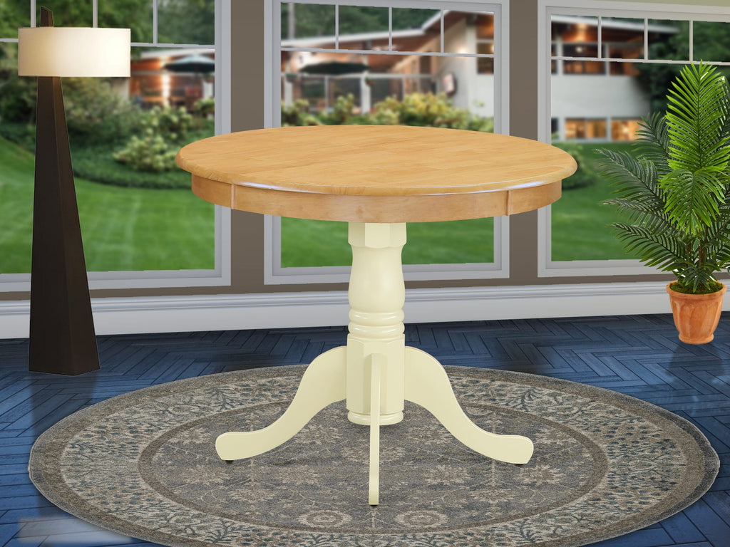 Oak & Buttermilk Pedestal Dining Table 36| ANT-O3K-81, Antique Round Wooden Surface