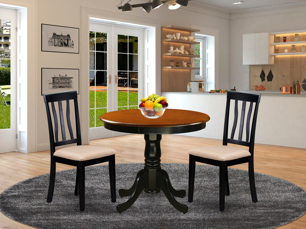 ANTI3-WL5-C Compact Dining Set with Pedestal Table & Upholstered Chairs for Cozy Kitchen Nooks