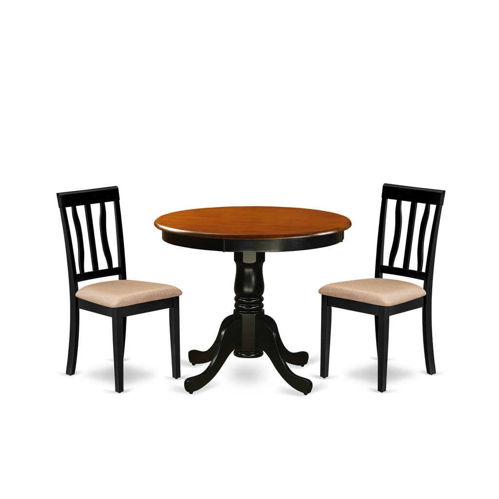 ANTI3-WL5-C Compact Dining Set with Pedestal Table & Upholstered Chairs for Cozy Kitchen Nooks