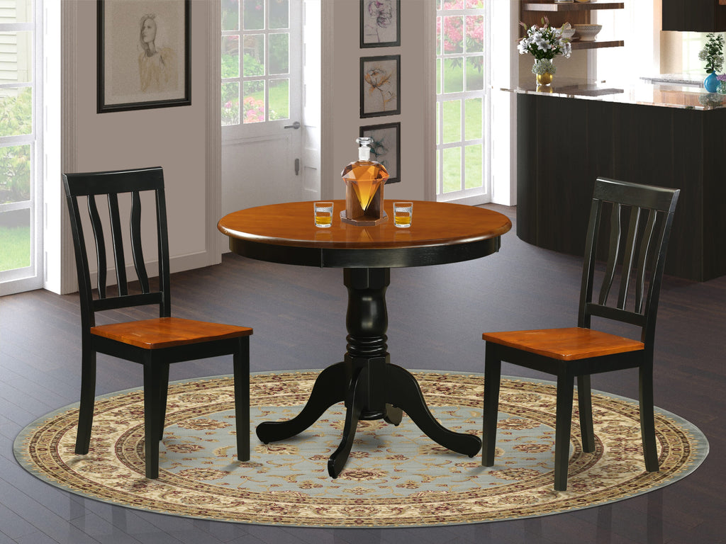 ANTI3-BDF-A 3-Piece Round Dining Set with Pedestal Table & Wooden Chairs, 36-Inch, Black & Cherry