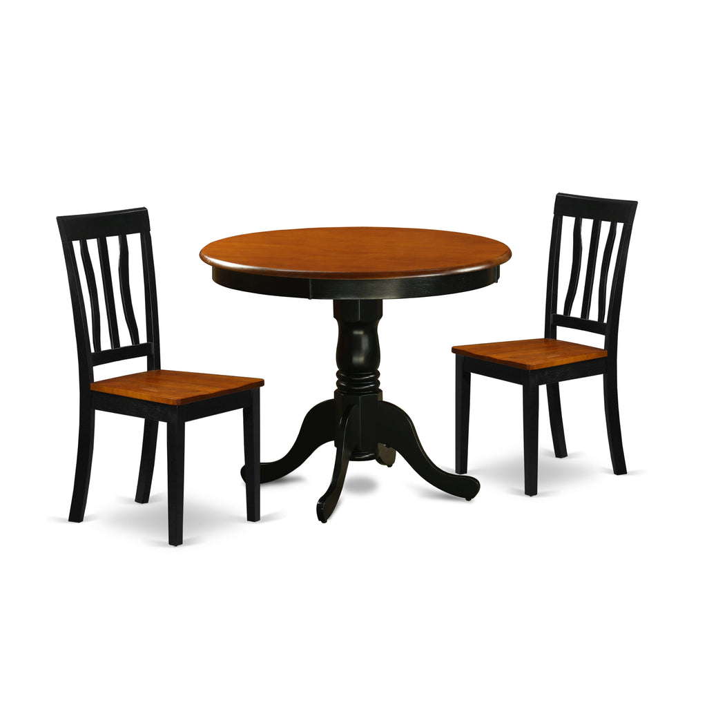 ANTI3-BDF-A 3-Piece Round Dining Set with Pedestal Table & Wooden Chairs, 36-Inch, Black & Cherry