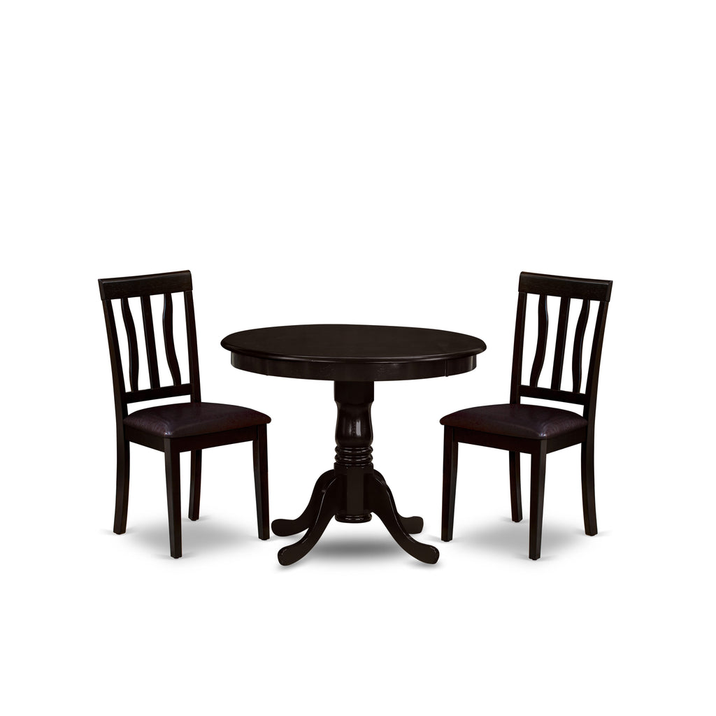 ANTI3-N1V-E0 Elegant Round Dining Set with Pedestal and Luxurious Faux Leather Seating, Cappuccino Finish, Includes 3 Pieces