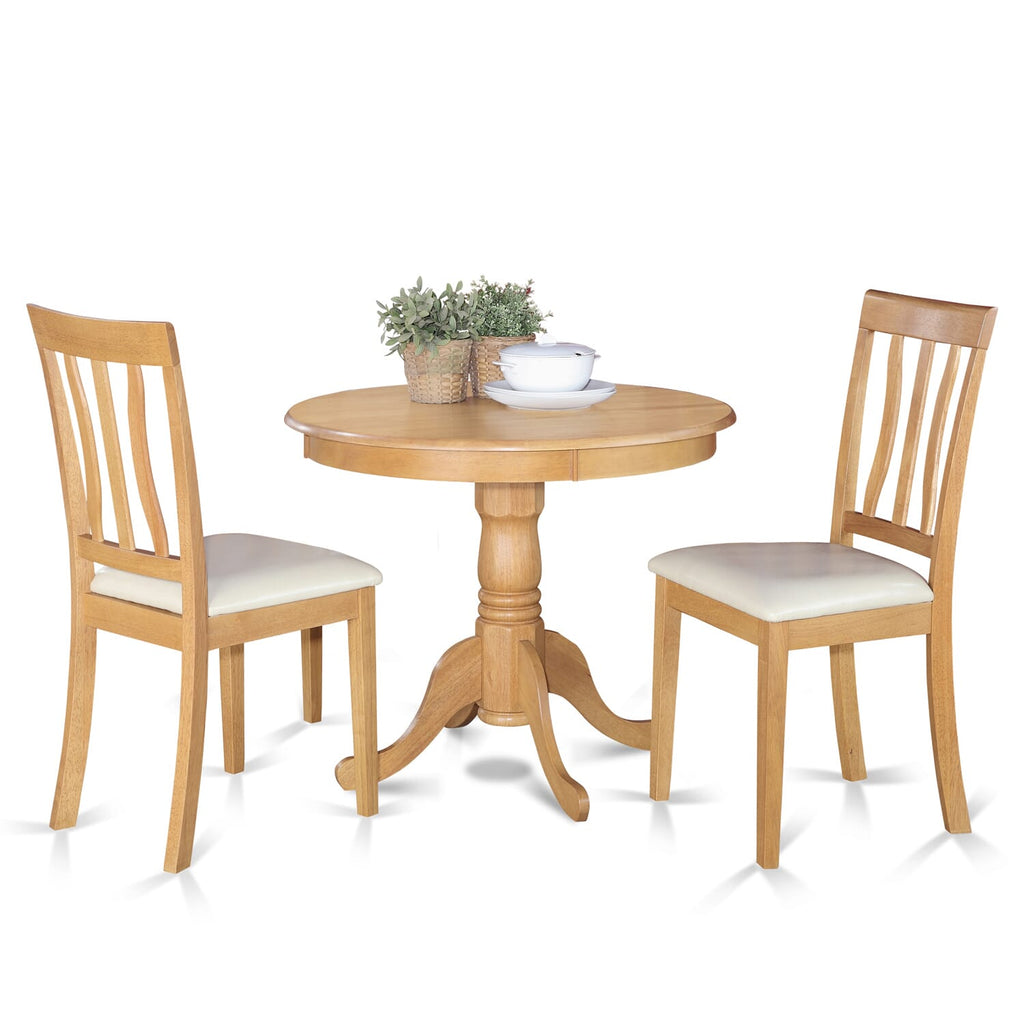 ANTI3-NFY-X1 Chic Oak 3-Piece Round Dining Ensemble for Compacts with Faux Leather Seats