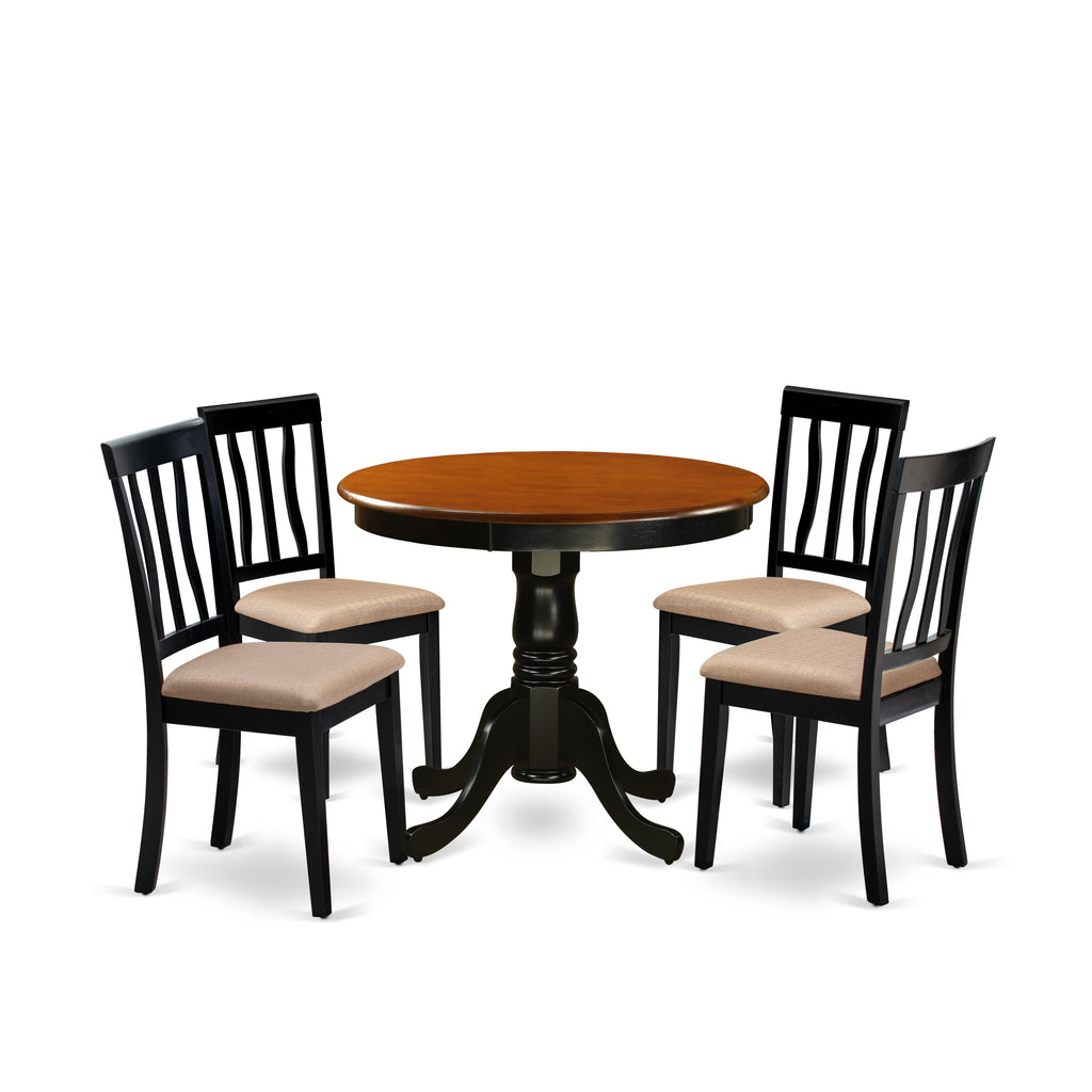 ANTI5-LYZ-9 5-Piece Dining Set with Round Pedestal Table and Four Upholstered Chairs, Black & Cherry Design, 36x36
