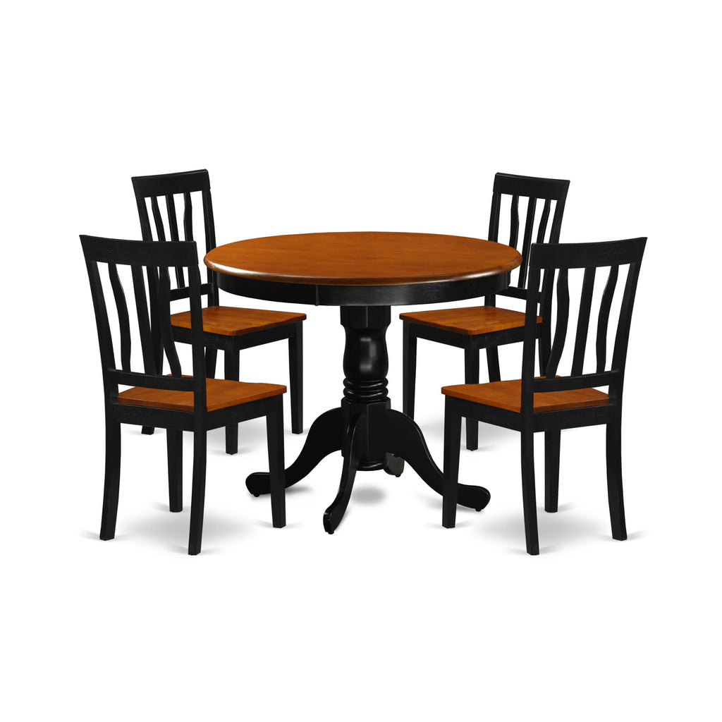 ANTI5-4VE-J Classic 5-Piece Dining Set with Round Table and Chairs in Black & Cherry Finish