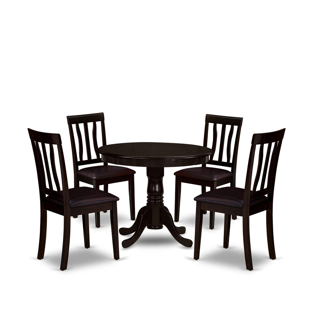 ANTI5-CL3-DW 5-Piece Set Round Table & Upholstered Dining Chairs in Chic Faux Leather