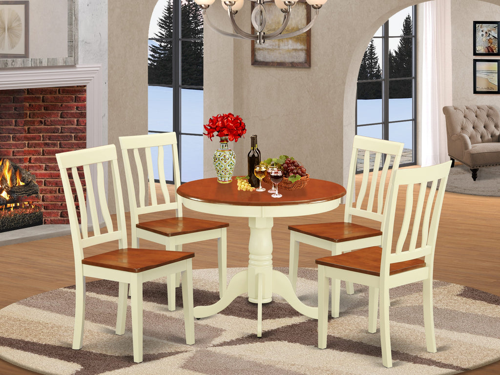 ANTI5-F4R-V Dining Ensemble Elegant 5-Piece Set with Round Pedestal Table and Stylish Seating