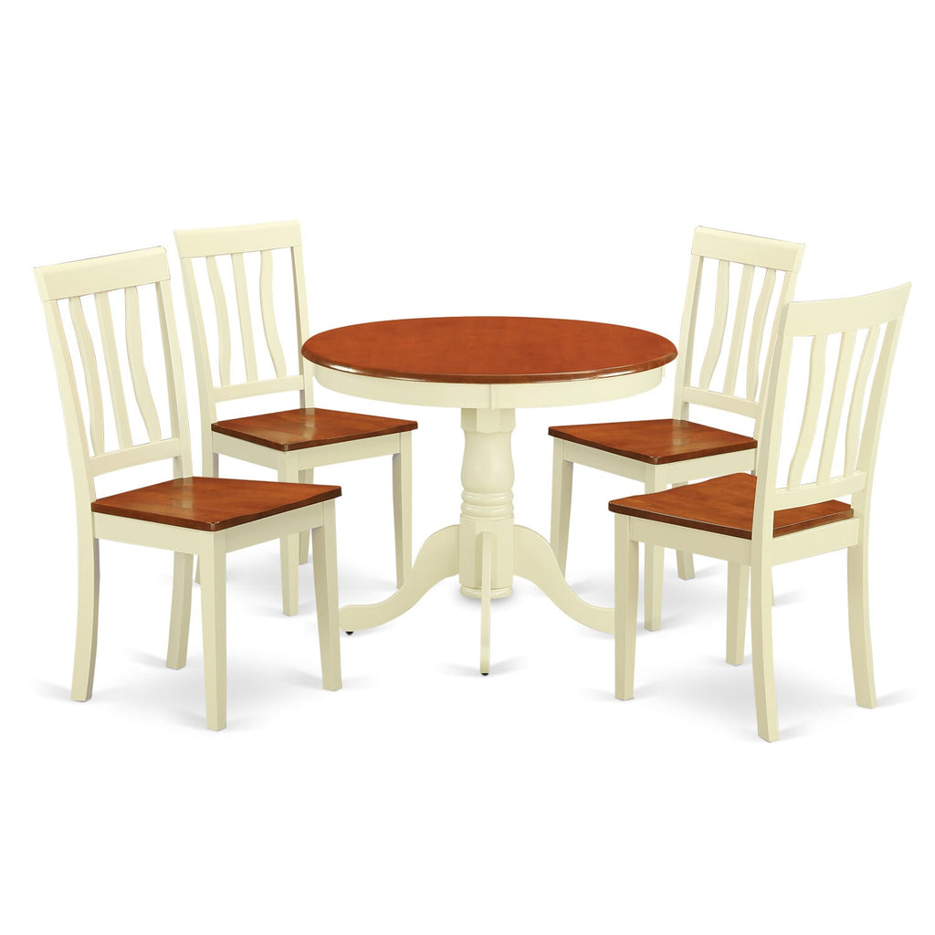 ANTI5-F4R-V Dining Ensemble Elegant 5-Piece Set with Round Pedestal Table and Stylish Seating
