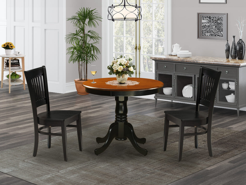ANVA3-NH0-D Cozy Dining Set with Round Pedestal Table & Chairs for Compact Spaces, 36x36 Inch, Black Finish