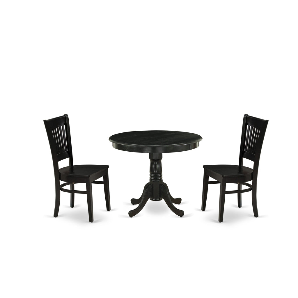 ANVA3-NH0-D Cozy Dining Set with Round Pedestal Table & Chairs for Compact Spaces, 36x36 Inch, Black Finish