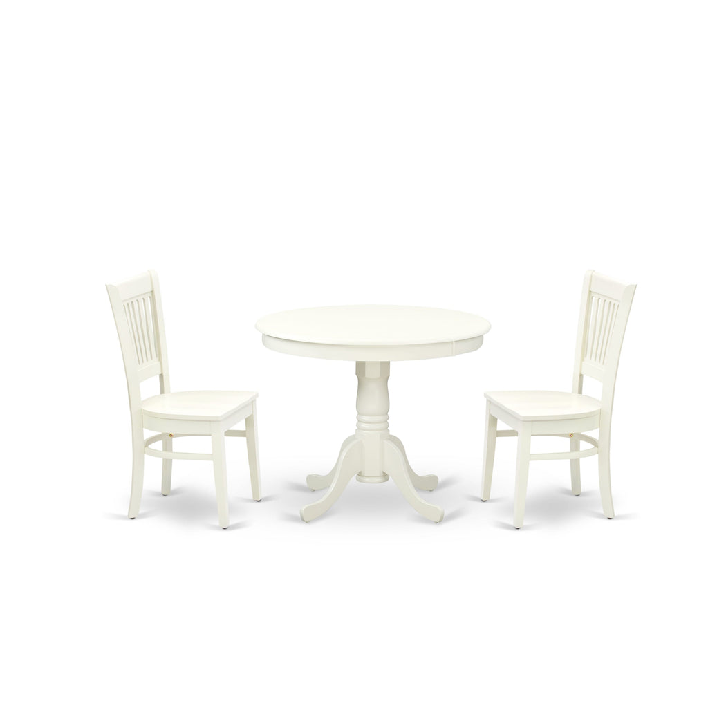 Chic ANVA3-Q6U-C 3-Piece Set Elegant 36 Round Dining Table & 2 Chairs, Linen White Finish
