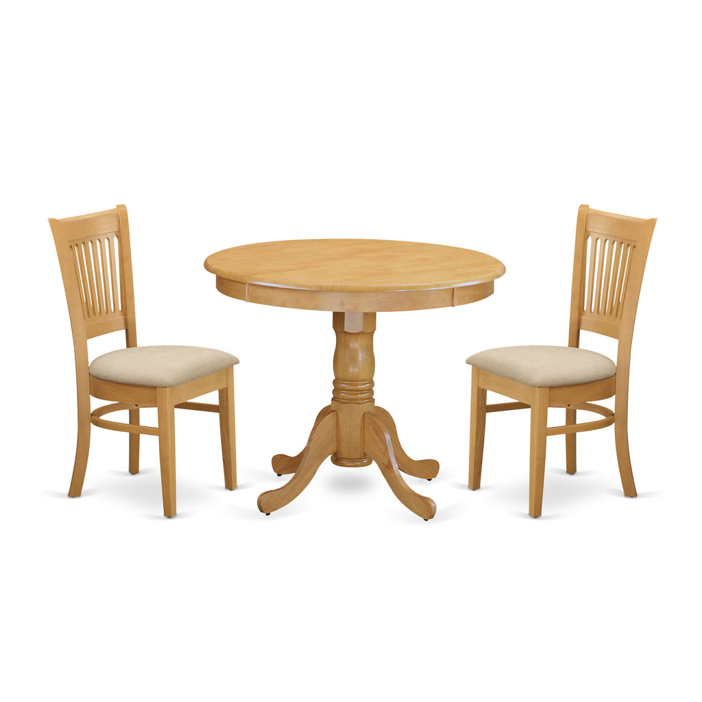 ANVA3-PZF-L Round Dining Table Set with Pedestal and Upholstered Chairs, Ideal for Cozy Spaces, Oak Finish