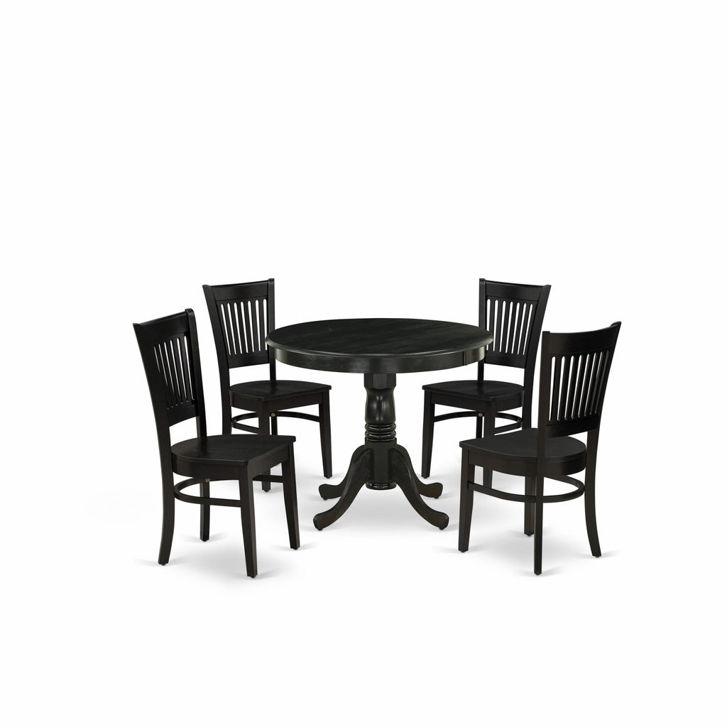 ANVA5-AA1-M Modern 5 Piece Circular Dining Set with Pedestal Table and Four Chairs, 36-inch Black Finish