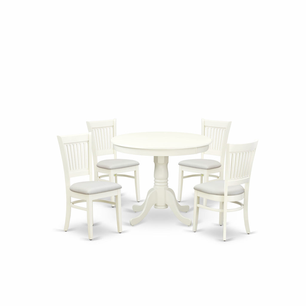ANVA5-ORF-W 5-Piece Dining Set Featuring Round Table & 4 Upholstered Chairs, 36-Inch Linen White