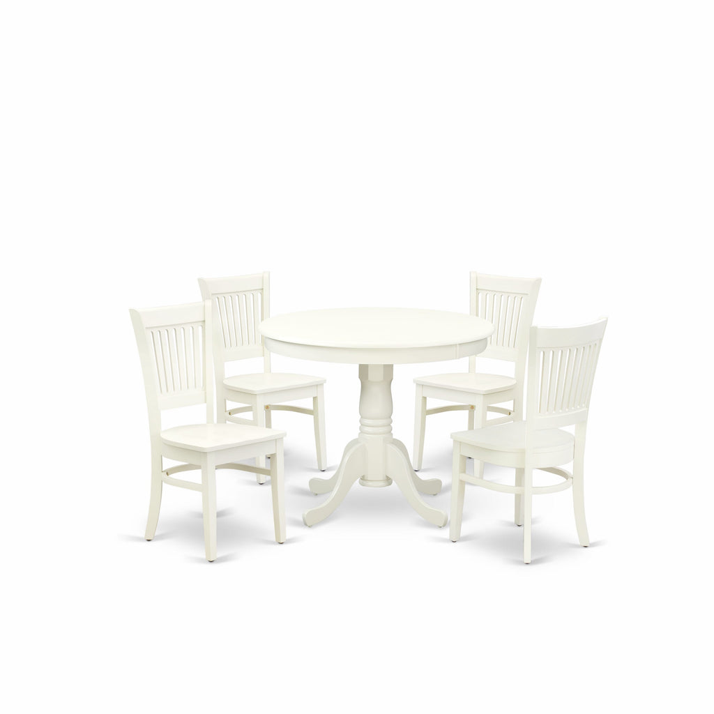 ANVA5-ZQ2-Q – 5-Piece Dining Set with Pedestal Table & 4 Wooden Chairs, 36 White Finish