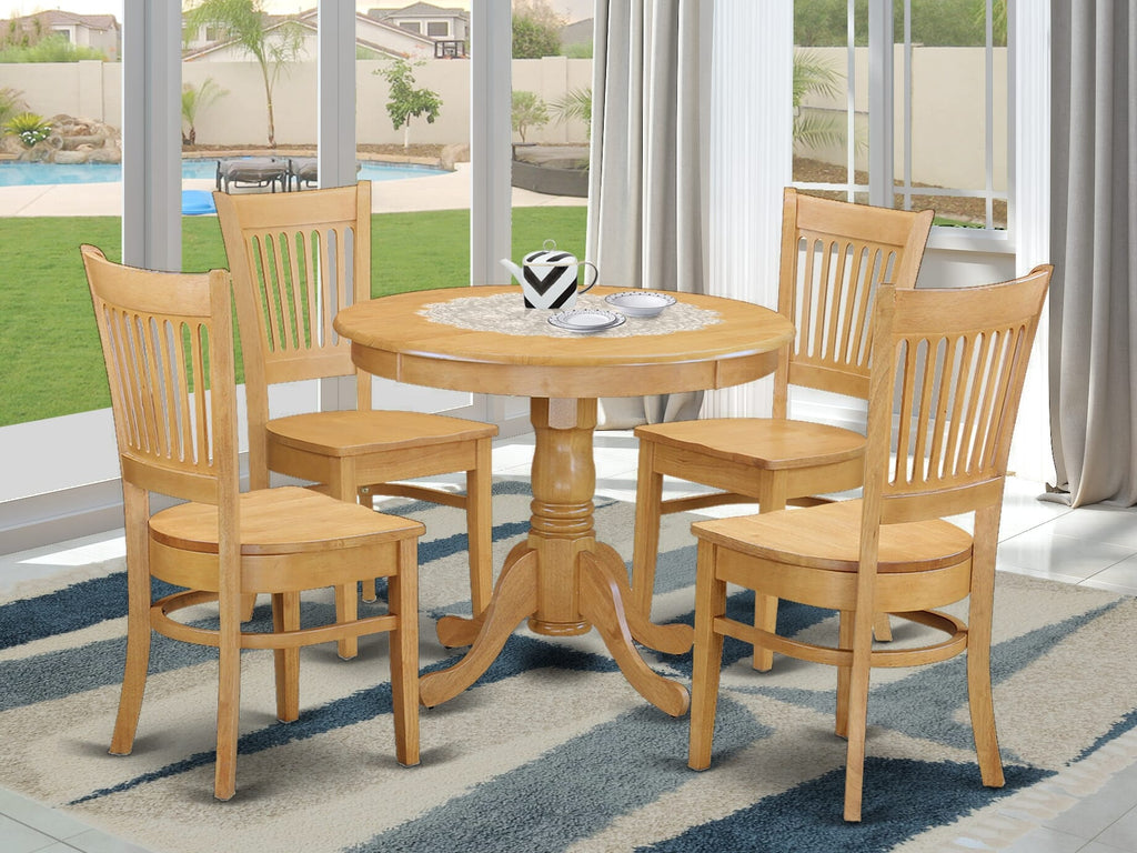 ANVA5-L3V-Q Elegant 5-Piece Dining Ensemble with a Pedestal Table and Four Oak Chairs