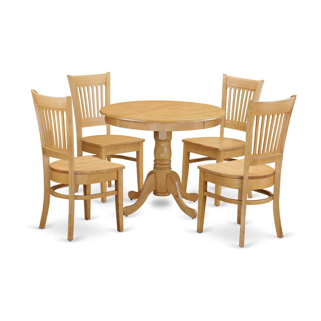ANVA5-L3V-Q Elegant 5-Piece Dining Ensemble with a Pedestal Table and Four Oak Chairs
