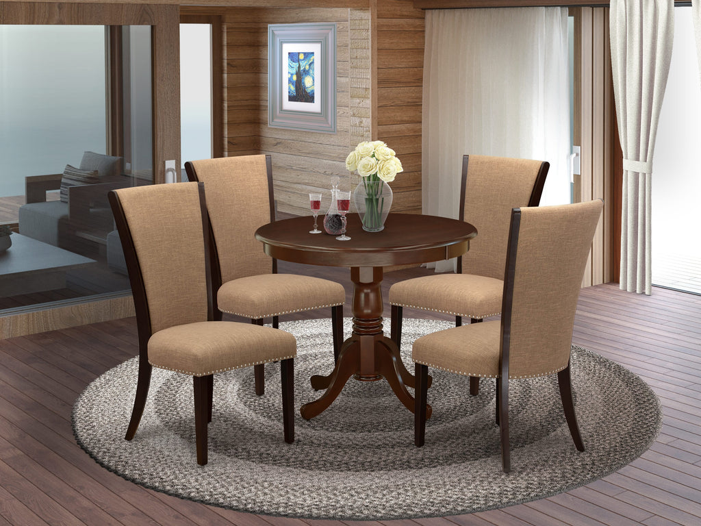 ANVE5-5BT-WV Set 5-Piece Dining Room Ensemble with Round Table and Parson Chairs in White Linen Finish