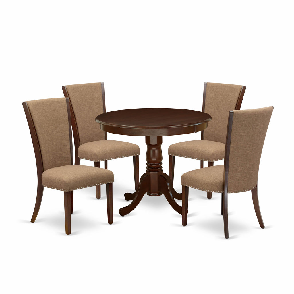 ANVE5-5BT-WV Set 5-Piece Dining Room Ensemble with Round Table and Parson Chairs in White Linen Finish