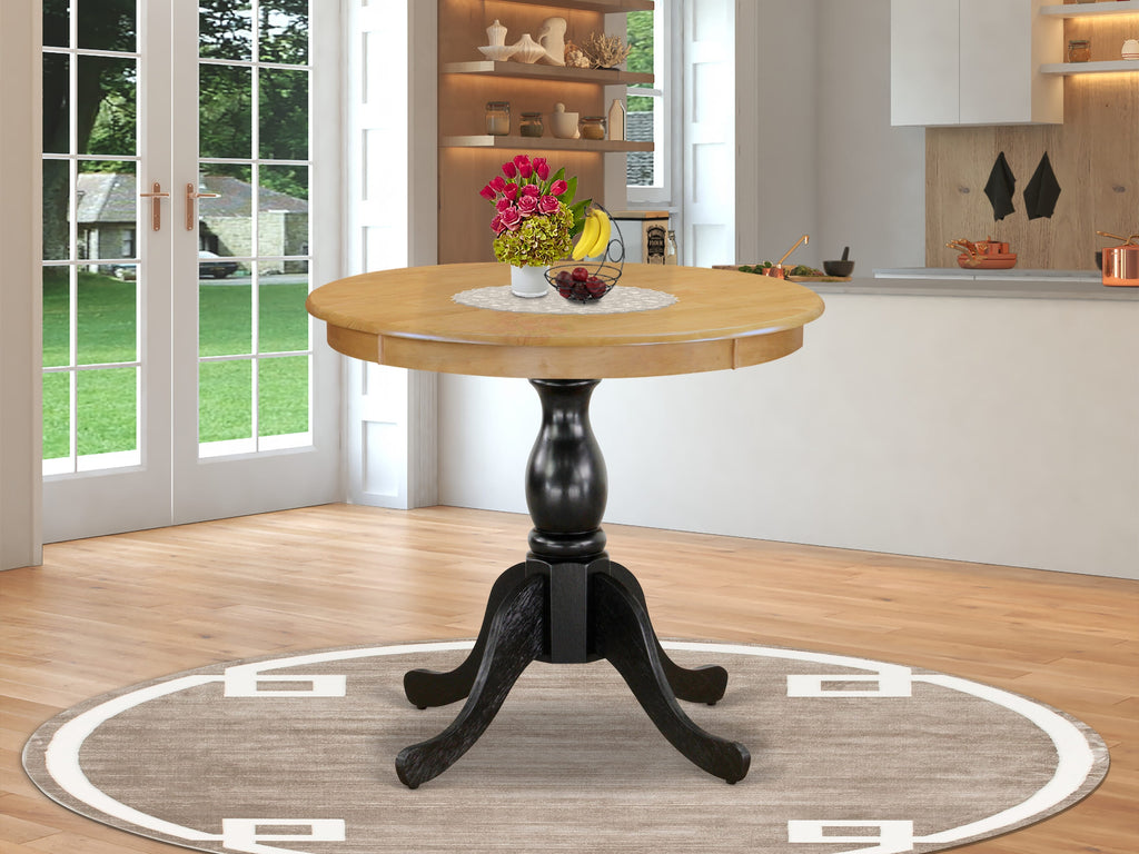 AST-O03-WJ Antique Style Round Pedestal Dining Table - Wooden Top, 36 Multi-Tone Classic Design