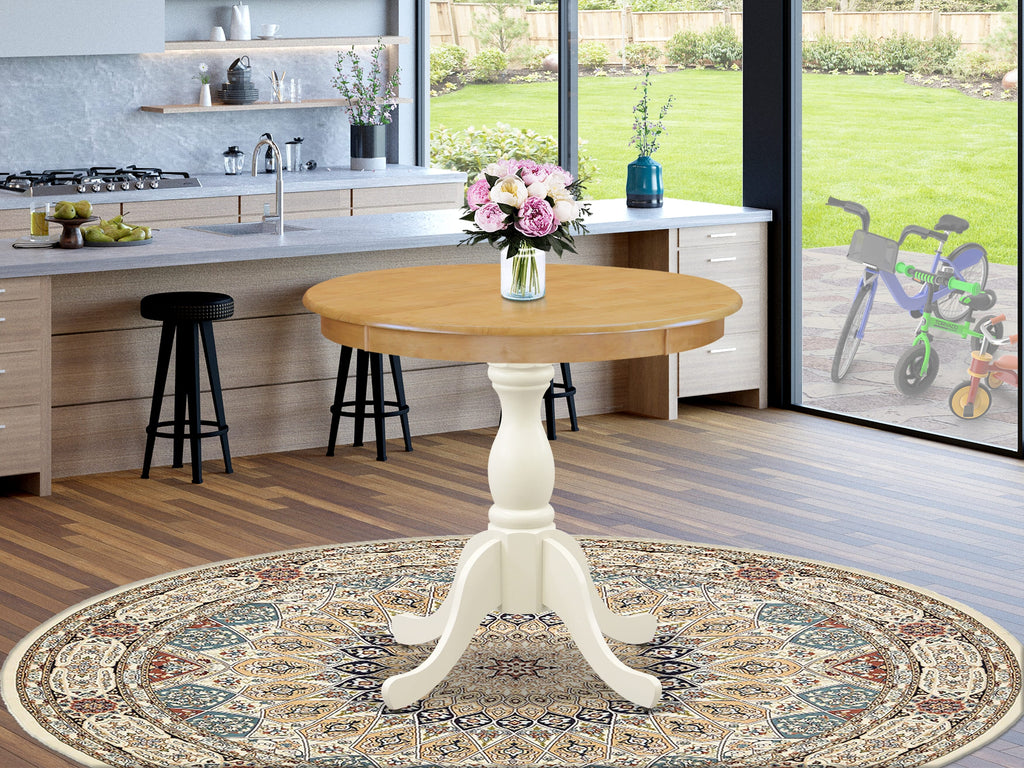 AST-O6V-BW Elegant Oak Table with Sturdy Linen White Pedestal for Dining Spaces