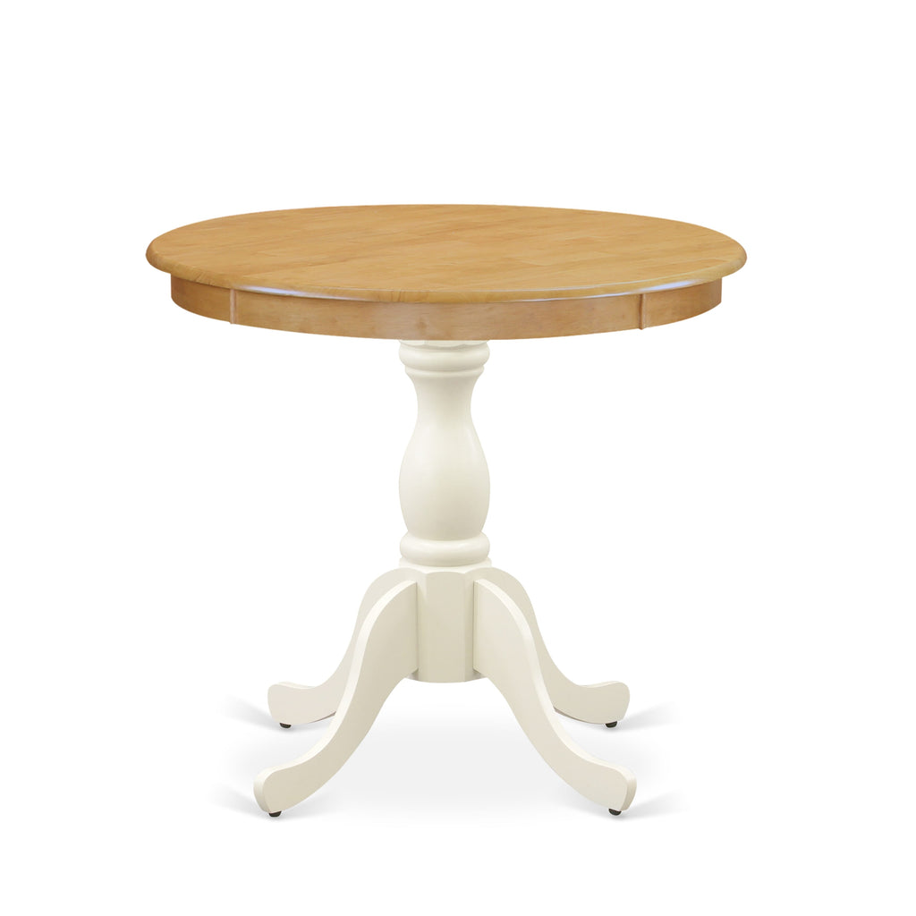 AST-O6V-BW Elegant Oak Table with Sturdy Linen White Pedestal for Dining Spaces
