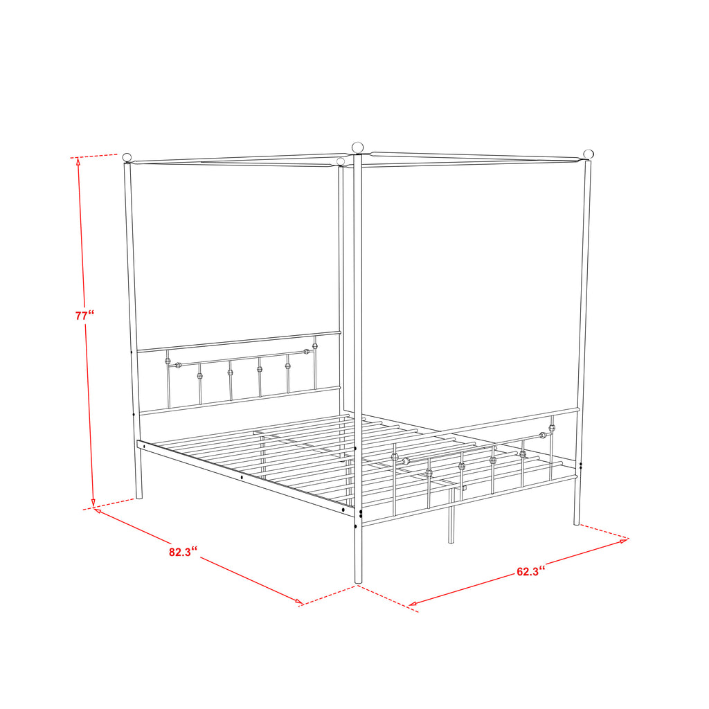 ATQCWFA Anniston Queen-Size Canopy Bed with Elegant Head and Footboard, Powder-Coated Metal Frame