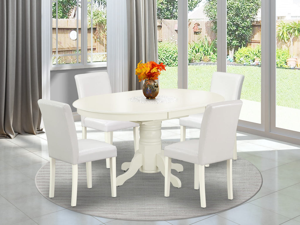 AVAB5-BW3-C2 5-Piece Dining Set with Oval Table and Parson Chairs in White Faux Leather