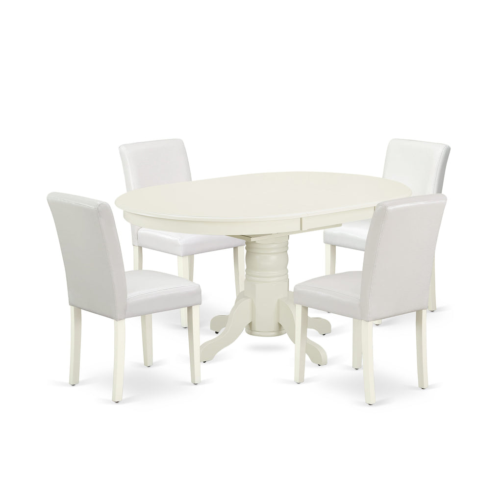 AVAB5-BW3-C2 5-Piece Dining Set with Oval Table and Parson Chairs in White Faux Leather