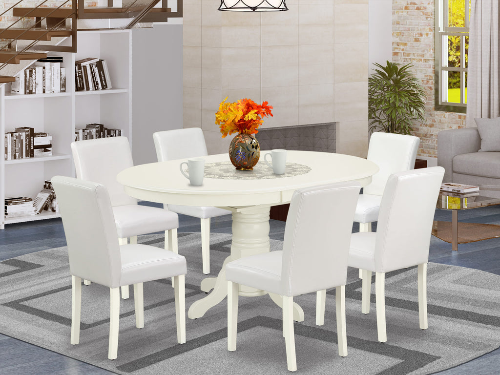 7 Piece Dining Set with Oval Table and 6 Parson Chairs - AVAB7-HKL-IK SKU, Linen White Finish, 42x60