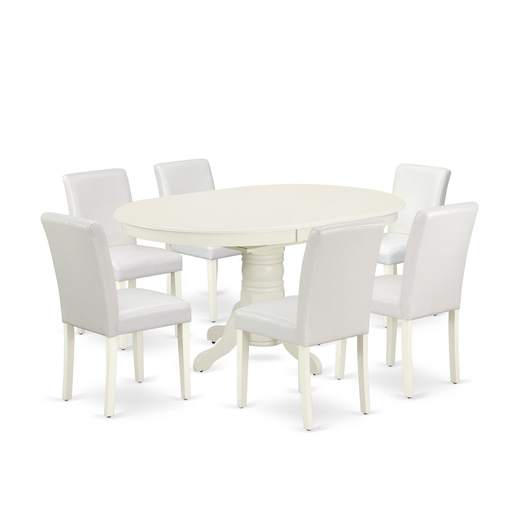 7 Piece Dining Set with Oval Table and 6 Parson Chairs - AVAB7-HKL-IK SKU, Linen White Finish, 42x60