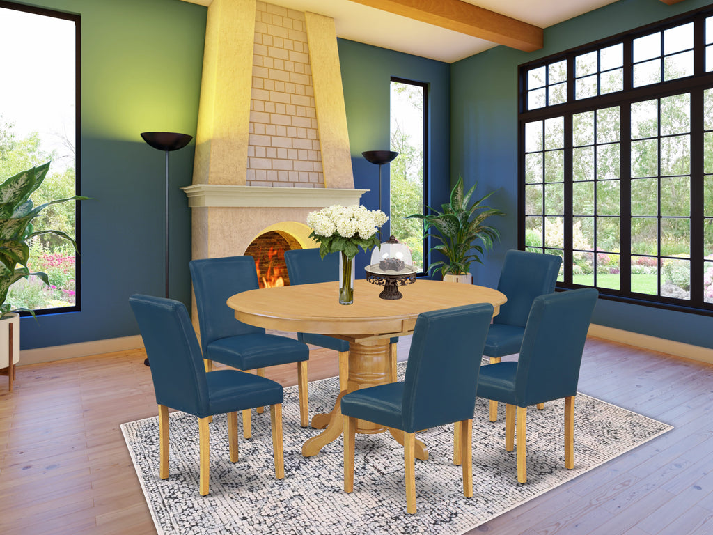 AVAB7-07U-KA Oasis Blue 7-Piece Dining Ensemble with Oval Expandable Table and 6 Faux Leather Chairs