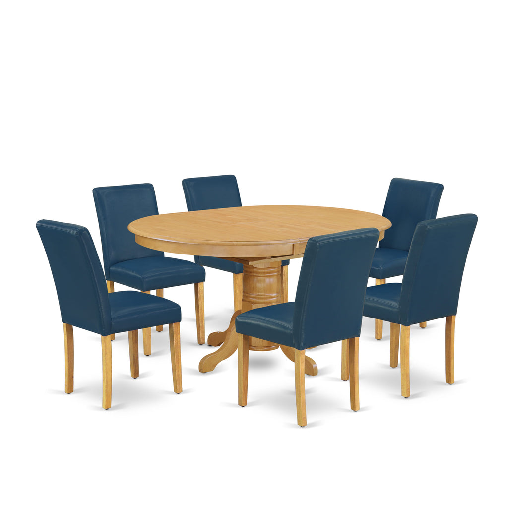 AVAB7-07U-KA Oasis Blue 7-Piece Dining Ensemble with Oval Expandable Table and 6 Faux Leather Chairs