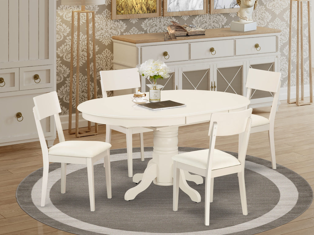 AVAD5-MWN-GW 5-Piece Contemporary Dining Ensemble Oval Expandable Table & 4 Faux Leather Chairs, White Finish