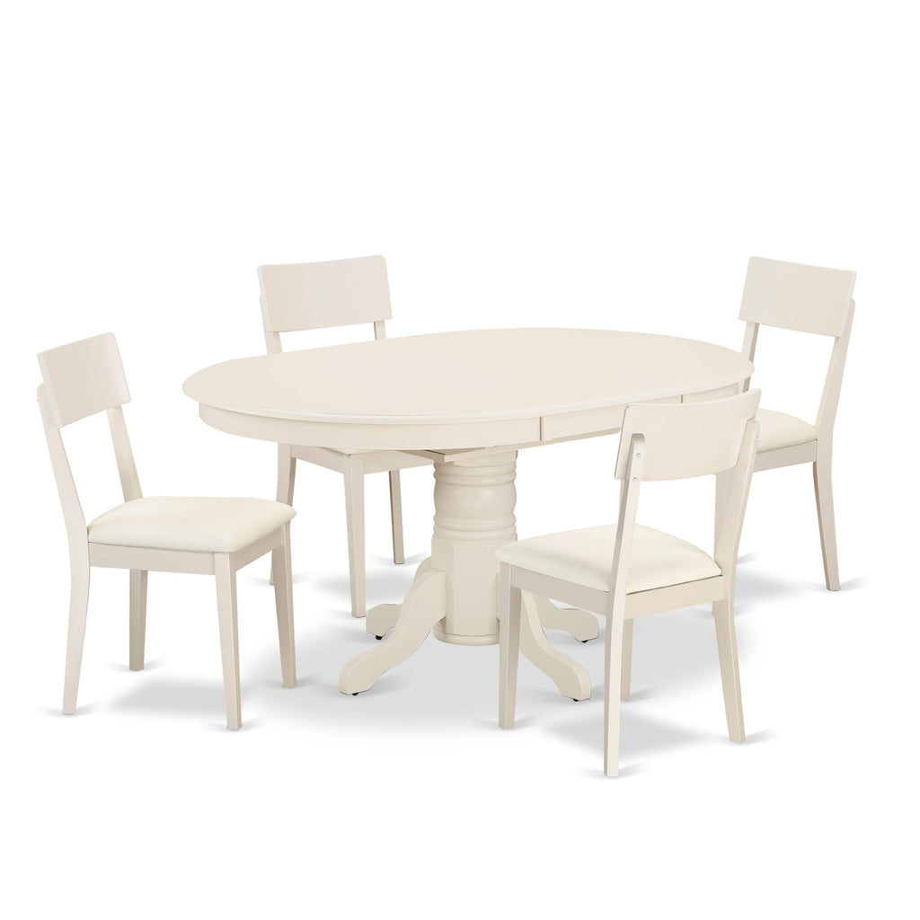 AVAD5-MWN-GW 5-Piece Contemporary Dining Ensemble Oval Expandable Table & 4 Faux Leather Chairs, White Finish