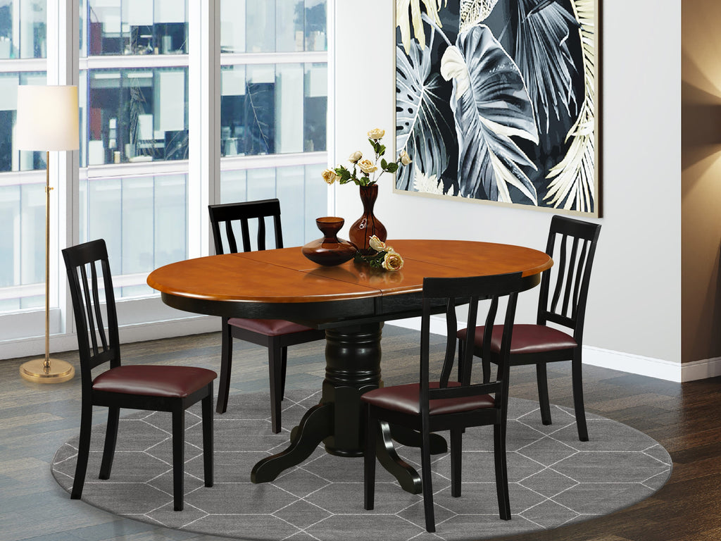 AVAT5-6AS-RK 5-Piece Dining Ensemble Oval Table with Leaf & Four Chairs, Black & Cherry