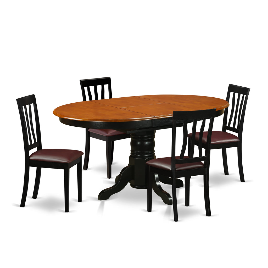 AVAT5-6AS-RK 5-Piece Dining Ensemble Oval Table with Leaf & Four Chairs, Black & Cherry