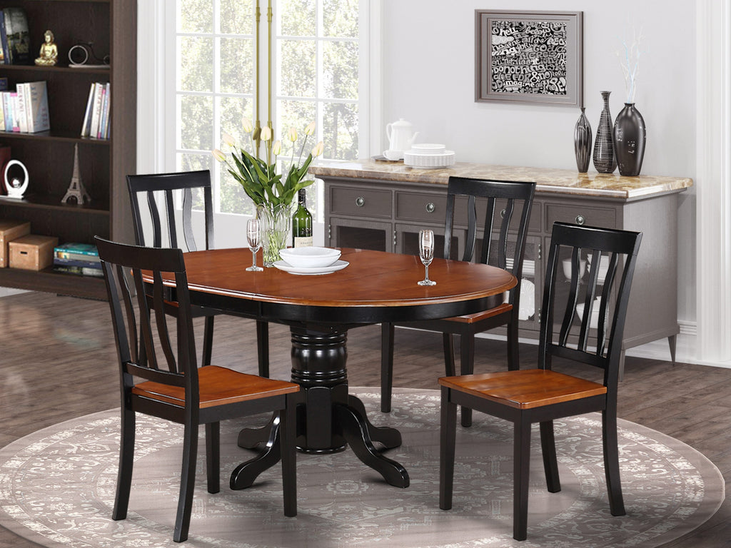 AVAT5-I99-3 Elegant Oval Dining Table Set with 4 Chairs and Butterfly Leaf Feature, Contemporary Black & Cherry Finish