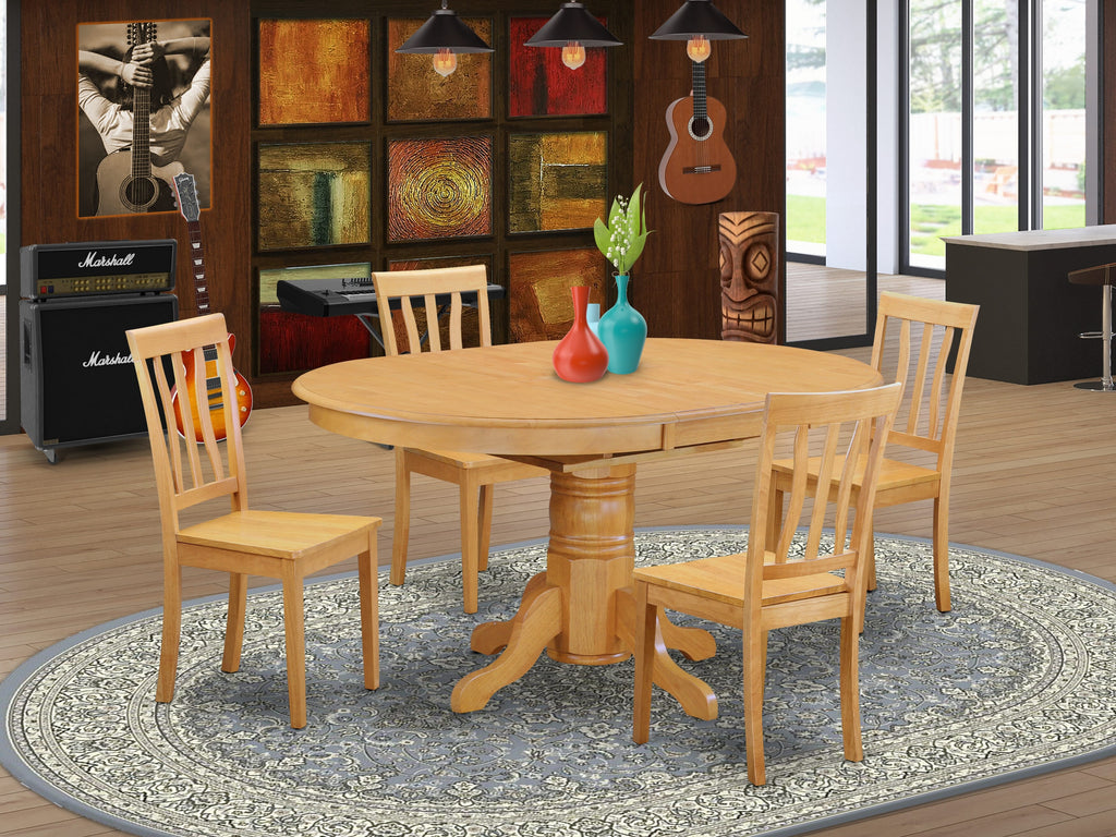 AVAT5-FB9-9 Unique 5-Piece Dining Set Oval Table & Four Chairs for Cozy Dining with Leaf Expansion