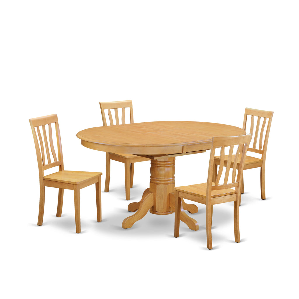 AVAT5-FB9-9 Unique 5-Piece Dining Set Oval Table & Four Chairs for Cozy Dining with Leaf Expansion