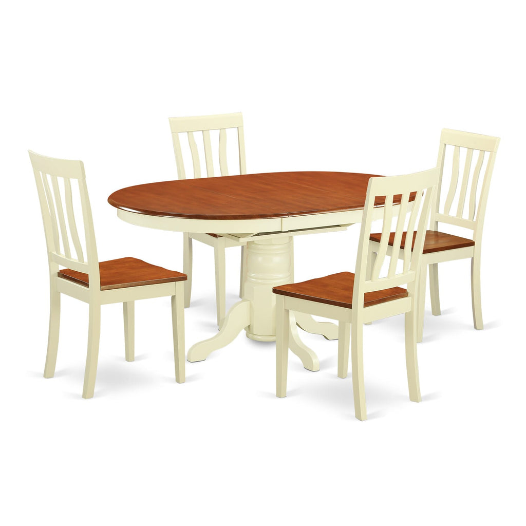 AVAT5-PTA-B Dining Ensemble with Expanding Oval Table & 4 Kitchen Seats, Buttermilk Cherry Finish