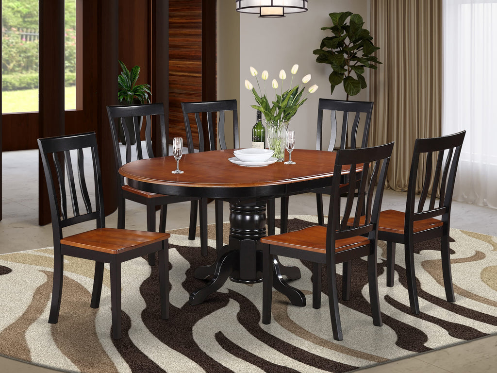 AVAT7-SIK-T 7-Piece Contemporary Dining Ensemble Oval Table with Leaf & 6 Seats, Black Cherry