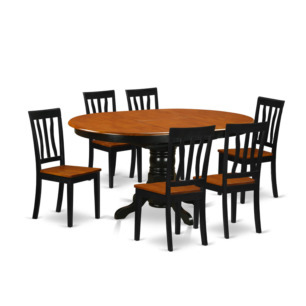 AVAT7-SIK-T 7-Piece Contemporary Dining Ensemble Oval Table with Leaf & 6 Seats, Black Cherry