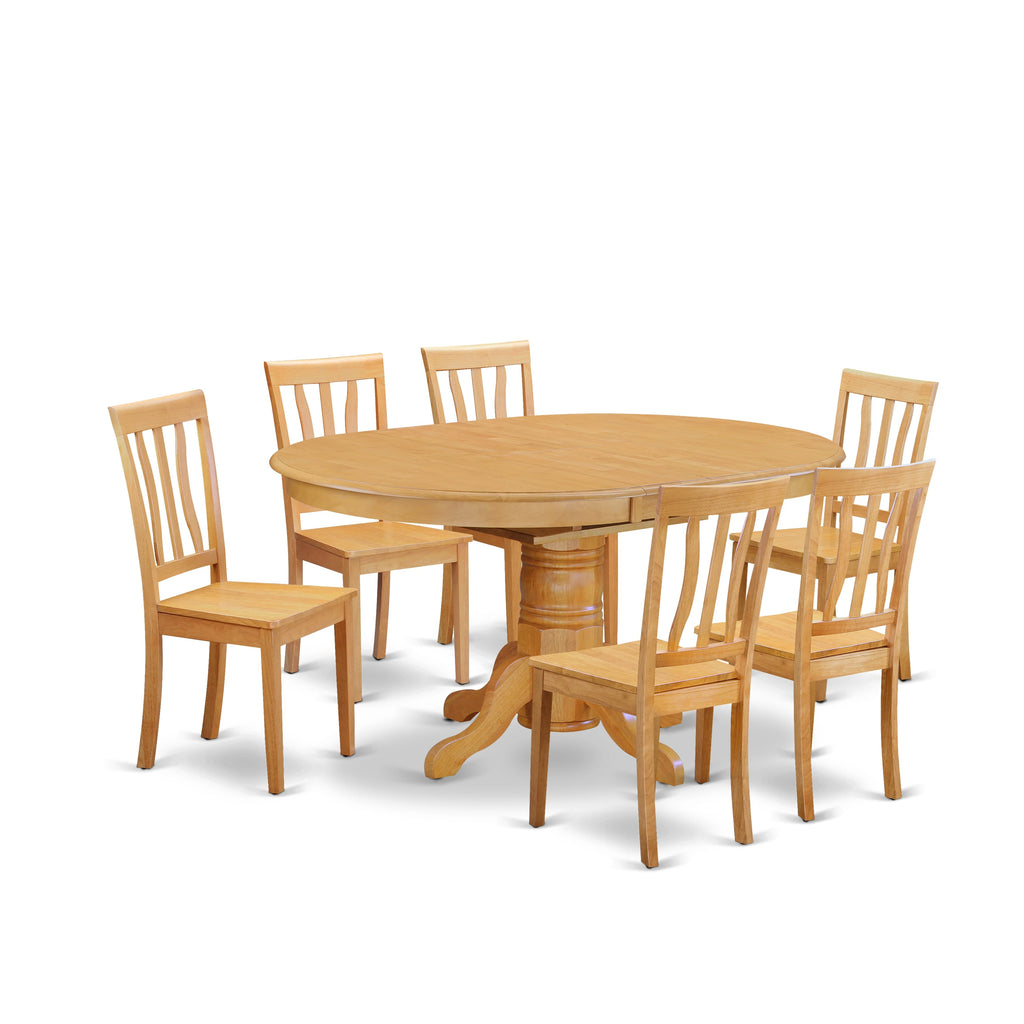 AVAT7-R8R-T 7-Piece Oval Table Set with Butterfly Leaf & 6 Oak Chairs - Perfect Dining Solution