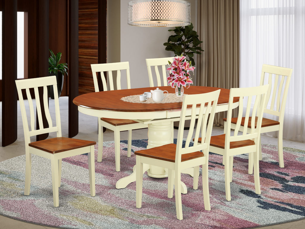 Unveil Dining Elegance AVAT7-YA5-J Oval Table & 6 Chairs Set with Butterfly Leaf, Buttermilk & Cherry