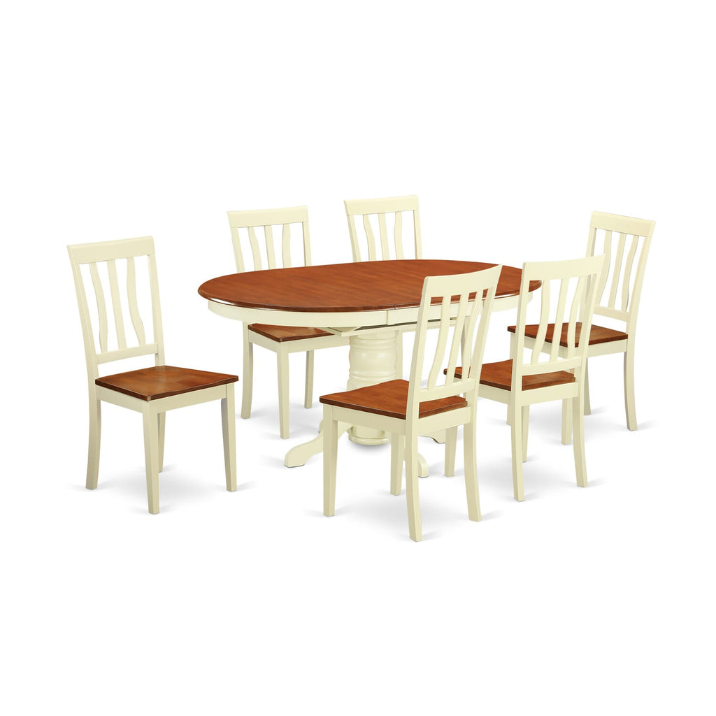 Unveil Dining Elegance AVAT7-YA5-J Oval Table & 6 Chairs Set with Butterfly Leaf, Buttermilk & Cherry
